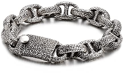 Armband Schwarz Herren, Mens Bracelet Quadratische Leopardenschnalle Herrenarmband Edelstahl Herren Schmuck Geschenk Männer