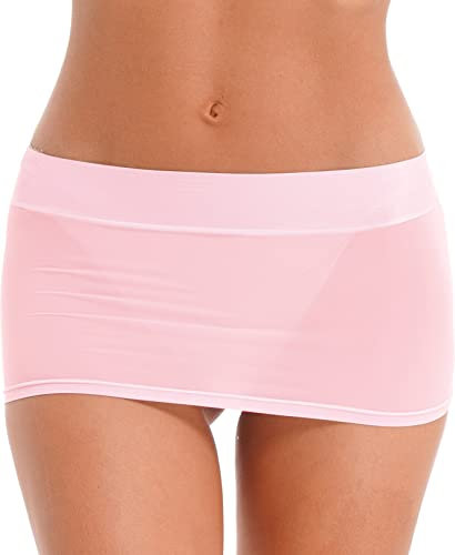 MSemis Donna Gonna Aderente Elasticizzata a Vita Bassa Sexy Minigonna Hot per Sesso Bodycon Skirt Aderente Vestito da Discoteca Clubwear Sleepwear Sexy Underwear per Donna Rosa Taglia Unica