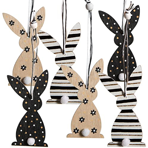 Logbuch-Verlag 6 Ostern Anhänger Holz Osterhasen Osteranhänger schwarz weiß 10 cm Geschenk Ostergeschenk