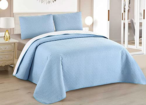 BESCH Boutis Tagesdecke Für Frühling und Sommer wendbar Farbe Blau + 2 Kissenbezug 50 x 70 cm - Gesteppte Tagesdecke für 2 Personen Dünne, leichte (220x260cm)