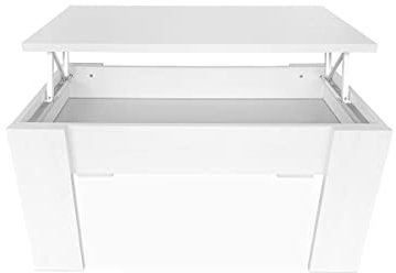 Somnia Descanso - Mesa de Centro Elevable, Mesita de Salón o Comedor, Acabado en Color Gris Polar, Medidas: 90 cm (Ancho) x 50 cm (Fondo) x 46-57 cm (Alto)