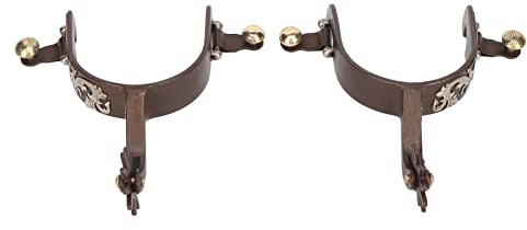 Qcwwy 2 Stück Western Cowboy Sporen, Sporenriemen Vintage Bronze Kohlenstoffarmer Stahl Reitzubehör Handgefertigter Echtleder-Reitsporn mit Drehbarem Zahnrad für