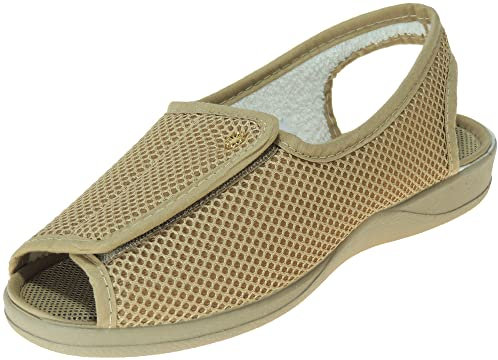 Calzados Romero. 0294 Zapatillas de Rejilla Anchas de Mujer para Pies Delicados Comodonas para Casa. BEIG Talla 38