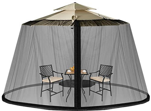 RELAX4LIFE Zanzariera per Ombrellone e Gazebo, Zanzariera con Porta con Cerniera e Tubo in PVC, Zanzariera Ingrandita per Ombrellone da Giardino da 400 x 400 x 230 CM (Nero)