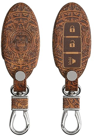 kwmobile Key Cover Compatible with Nissan 3 Button Car Key - Faux Leather - Mayan Calendar Brown / Light Brown