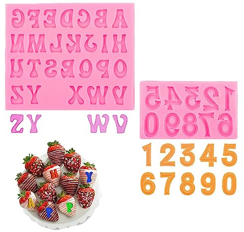 2 Pcs Silicone Letters Numbers Mold Pink Mould Alphabet Number Letter Silicone Molds for Cake Dessert Decoration