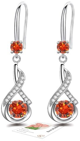 Orange Drop Earrings for Women Dangling, Sterling Silver Dangle Earrings with Cubic Zirconia, Hypoallergenic Dangly Drop Earrings for Women Jewellery Gift for Birthday Christmas