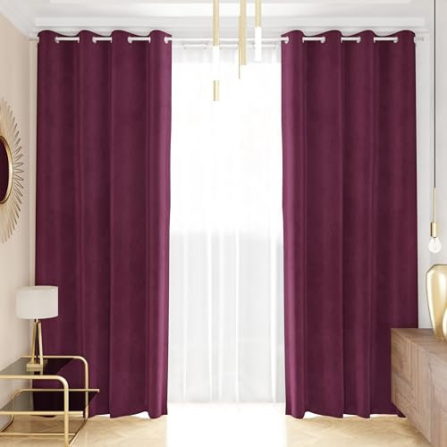 PETTI Artigiani Italiani - Rideaux en Velours à Panneaux pour intérieur avec Anneaux, 2 pièces, 140 x 280 cm, Rideau Velours Chambre à Coucher et Salon occultants isolants et Modernes, Prune, 100%