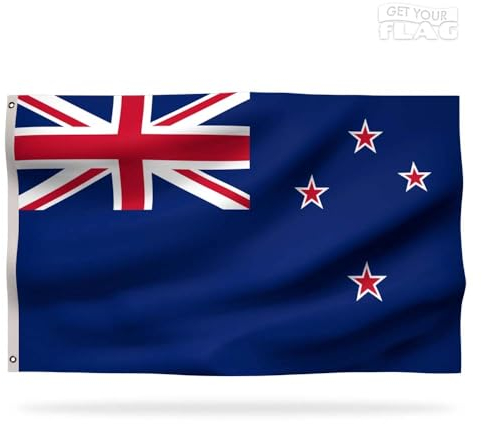 Premium Neuseeland-Flagge 150 x 90 cm – langlebige und hochwertige Neuseeland-Flagge mit 2 Metallösen – perfekt für die Olympischen Spiele