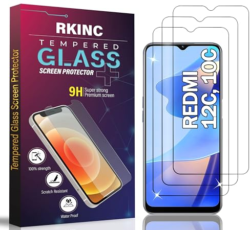 RKINC 3 Stück, Panzerglas Schutz Glas für Xiaomi Redmi 12C, Xiaomi Redmi 10C, Panzer HD Displayschutzfolie, 0,33 mm kratzfest, splitterfrei, blasenfrei, lebenslangeGarantie