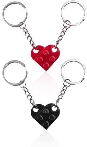 MAXQUU 2 Pack Love Block Keychain, Block Keychain, Plastic Pendant, Heart Shape Keychain, Detachable Keychain, Suitable for Birthdays and Parties (Black, Red)