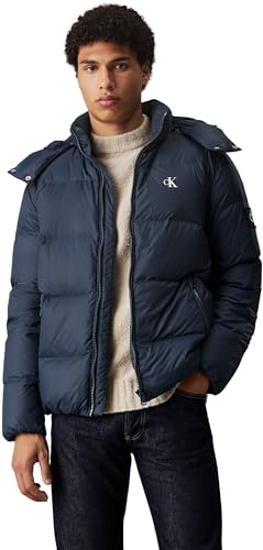 Calvin Klein Herren Pufferjacke Essentials Down Jacket mit Kapuze, Blau (Ink), XL