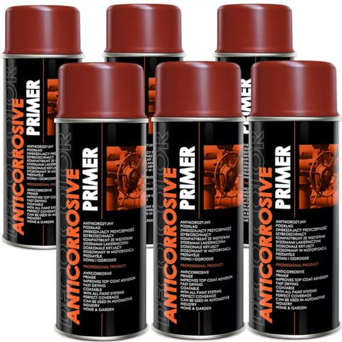 Deco Color 6 Stück ANTICORROSIVE PRIMER ROTBRAUN 400ml - Grundierung/Haftgrund für z.B. Alufelgen, KFZ, Holz, Beton uvm. (6 Dosen 400ml Grundierung Rotbraun)