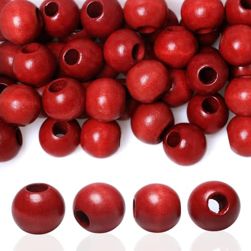 120 Stück 20mm Rote Holz-Makramee-Perlen im Vintage-Stil mit großem Loch Holzabstandshalterperlen für Quastenbastelarbeiten Urlaubsdekoration (8mm Loch)