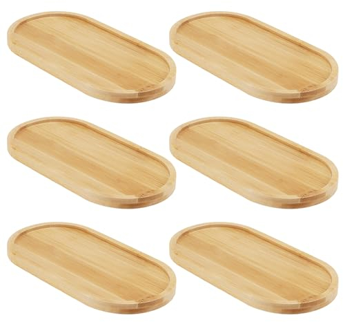 MUNGHOK 6 Stück Bambus Tablett Klein Oval, 17x9cm Holz Servierplatte Bambus Tablett Deko, Tassenuntersetzer Holz, Ovale Holztablett für Tee Untersetzer Kuchen Schmuck