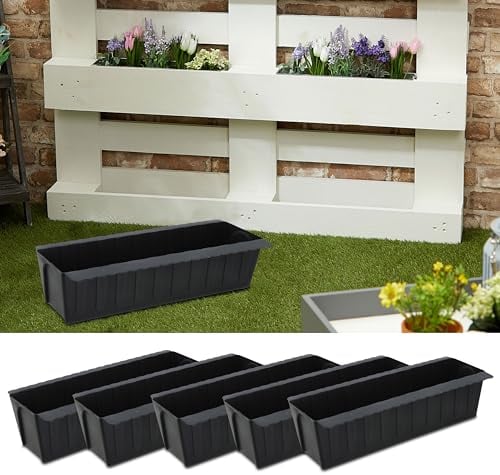 Pflanzkasten gewellt 6er Set | Kunststoff 37x9,5x13,5cm | Pflanzeinsatz passend für Europalette (1 x 6er Pflanzkasten gewellt)