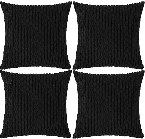 Ci & Ci 4er Set Boho Deko Kissenbezug 40x40 cm, Schwarz Kissen Sofakissen Dekokissen Zierkissen, Flauschig Kissenbezüge Kissenhülle für Sofa Couch