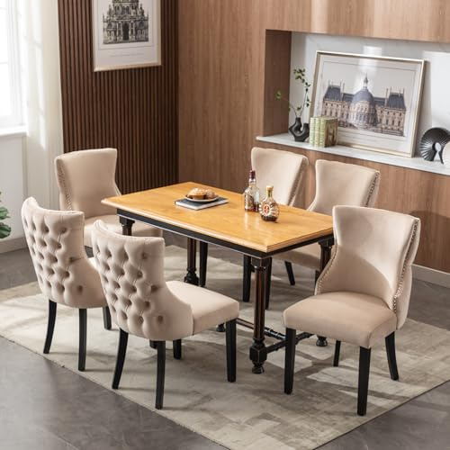 NNJN 4-Fußstuhl, Stuhl Beige Samt Esszimmerstuhl, mit Knopfsteppung, Gestell aus Massivholz,(Set, 2 St) (6)