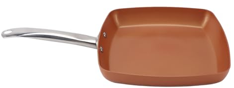 24cm Square Grill Pan, Copper Aluminum Non Stick Saute Fry Pan with Handle, Egg Pan Skillet Omelette Pan for Gas, Induction Cookers, Indoor Cooking and Outdoor Grilling