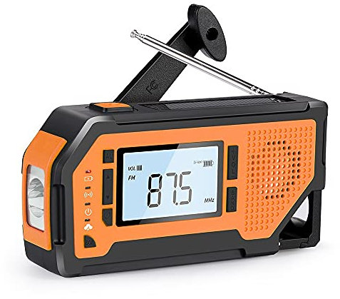 Wind Up Flashlight Radio, Emergency AM/FM/WB Portable Radio with Flashlight, Reading Lamp, SOS Alarm, Solar Crank Radio Corkscrew for Outdoor, Camping(Orange)