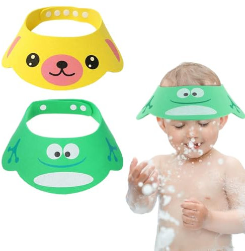 XBFOCNH Gorro de Ducha para Niños, 2 Piezas Gorro de Ducha para Niños Seguridad Ajustable Visera de Silicona Suave Gorro de Ducha para Niños para Evitar que el Agua Entre en los Ojos y la Cara