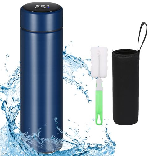 Flintronic Thermosflasche, Wasserflasche Vakuum Isolierbecher 304 Edelstahl, LCD-Touchscreen-Temperaturanzeige, Smart Becher Dichtflasche Ideal für Hitze und Kälte, 500ml