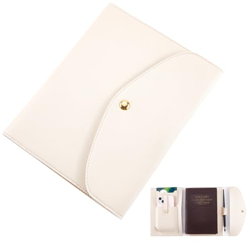 craspire A5 Notizbuchhülle Aus Leder Mit Kartenfächern Wasserdicht Cremefarbener PU Umschlagordner Business Aktentasche Umschlagordner Leder Portfolio Organizer Für Notizblöcke Telefonkarten