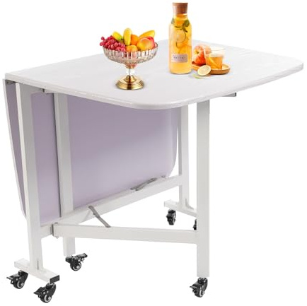 Klapptisch, Campingtisch klappbar mit 6 Rädern 120x80 CM Multifunktions-Esstisch Küchentisch Mehrzwecktisch Buffettisch Camping Tisch Garten (Weiß)