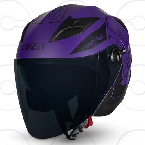 CRUIZER Casco moto jet omologato DRAX Nero opaco/viola doppia visiera, Taglia S