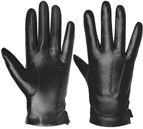 Harssidanzar Herren Lederhandschuhe Kaschmir gefüttert Warm Touchscreen Handschuhe SM052EU, Schwarz,Größe S