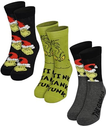 United Labels 3 Paar Der Grinch Socken für Damen und Herren, Unisex Strümpfe Weihnachten, Weihnachtssocken lustig