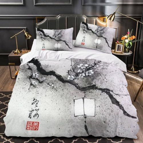 Kinderbettwäsche 135x200 Japan Kirschblüten Mädchen Jungen kinder 3D Druck Japanische Landschaft Bettbezug Weich Mikrofaser Bettwäsche-Sets 2Teilig mit Reißverschluss und Kissenbezüge 80x80cm a18