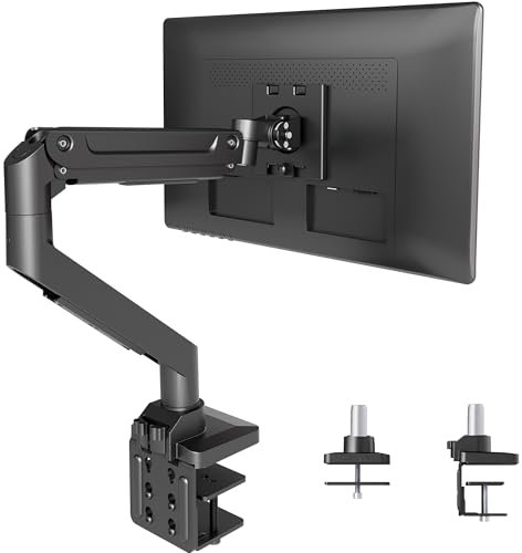 Claiks Monitor Halterung für bis 49 Zoll Flach und Curved Bildschirm,Halterung 1 Monitor Arm Höhenverstellbar Neigbar Schwenkbar Drehungbar, Monitorhalterung VESA 75x75/100x100 mm,Hält 1~20 kg,Schwarz