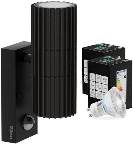 Oktaplex Para Aluminium Aussenlampe mit Bewegungsmelder IP44 schwarz 230V