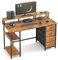 MUTUN 120cm Desk with 4 Drawers, Computer Desk with Charging Station, Reversible Office Table with Monitor Stand and Shelves, Rustic Brown