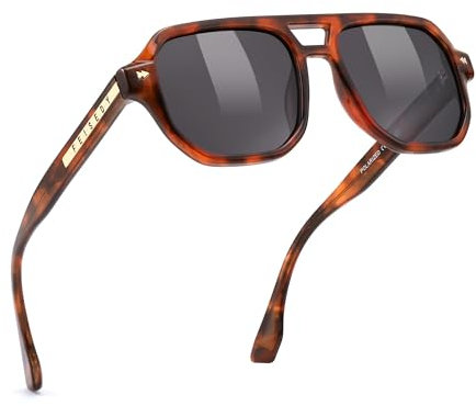 FEISEDY Retro 70er Jahre Sonnenbrille Polarisiert Damen Herren TR90 Rahmen Brille mit UV400 Schutz & Acetat-Tempel B0203