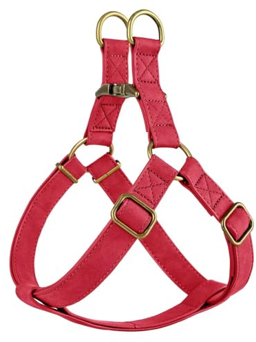 Didog Step in Dog Harness - PU Leather Dog Harness with Antique Bronze Metal Buckle, Easy Walk Dog Halter Harness for Medium Large Dogs Walking Training (Red, M: Chest 20-29)