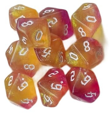 Fazvncv Polyedrische Acryl-Würfel, 10-seitig, glitzernd, bunte Brettspiel-Würfel für Rollenspiele, Tischspiele, Enduri, 10 Stück