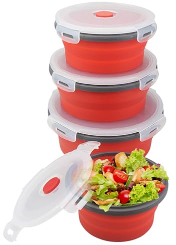 SMELEYOU 4PCs Collapsible Bowls 5/6/7/8 Inch Round Silicone Bowl Collapsible Bowls for Camping with Lids Food Storage Containers BPA Free Silicone Lunch Box for Microwave Freezer