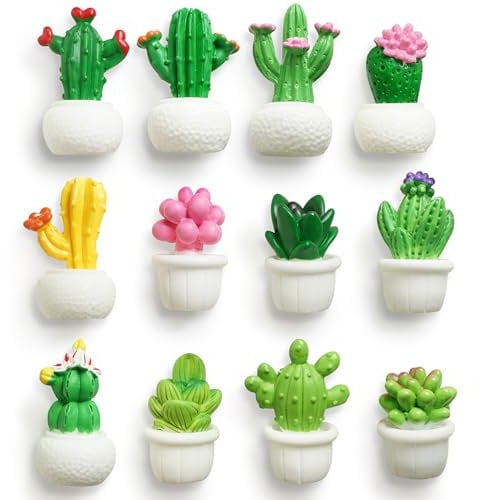 Zreal Cactus Fridge Magnets Cute Refrigerator Magnets 3D Plant Decorative Magnets for Office Kitchen Locker,12 PCS