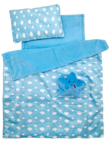 Baby Doll Accessories Bedding Set Soft Blanket Mattress Pillow Dolls Playset Fits 16-18 Inches American Doll Furniture Toy Girls and Boys (Blue)