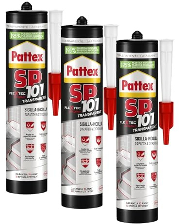 Pattex SP101 Transparent, Sigillante trasparente per interni ed esterni, Sigillante liquido neutro e multimateriale, Sigillante polimerico in cartuccia, 1x280ml (Confezione da 3)