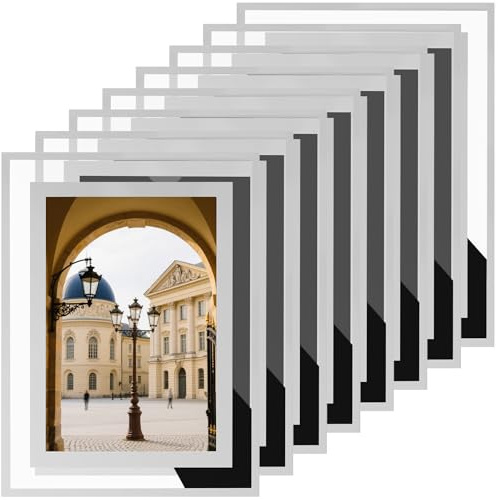 PINGEUI Glas-Bilderrahmen, 15,2 x 10,2 cm, silberfarben, verspiegelt, Mehrfachglas-Bilderrahmen für Tischaufstellung, horizontal oder vertikal, Heimdekoration, Hoch- oder Querformat, 8 Stück