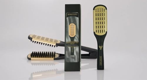 WinStory Straightening Vent Brush, Glättbürste für Glattes Haar, Professionelle Föhnbürste, Belüftet, Ergonomisch, Schwarz und Gold, Made in Italien