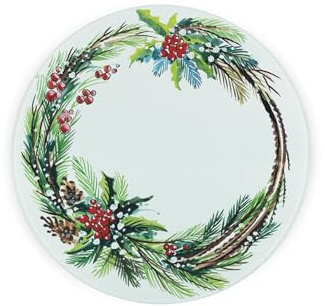 Christmas Wreath Round Glass Trivet - Xmas Décor Kitchen Gift Small Textured Chopping Board/Worktop Protector
