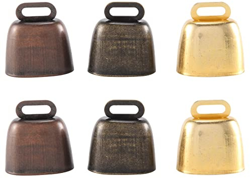 Sirxlevcy 6 Pieces Cow Horse Sheep Grazing Small Brass Bells Cowbell Retro Bell for Grazing Copper(Green Bronze, Red Bronze, Gold)