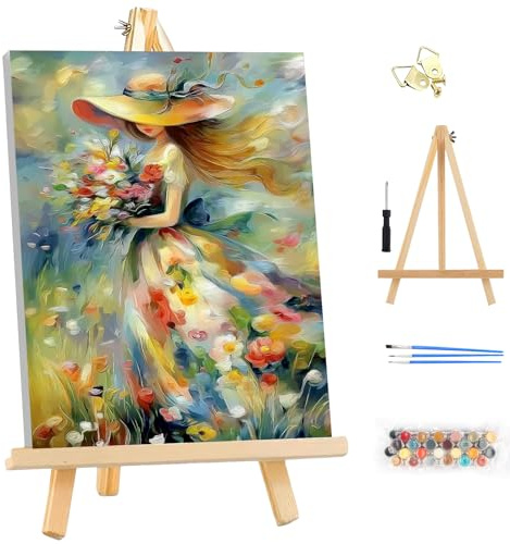 MEIYUDA Peinture par Numero Adulte Femme Fleurs avec Cadre, DIY Peinture pour Débutants, Facile sur Toile Avec Peintures et Pinceaux Decoration Maison Cadeau 25x35cm