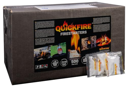 QUICKFIRE Kaminanzünder 500 Stück Anzünder Paraffin Ofenanzünder Grillanzünder Feueranzünder für Kamin Ofen & Grill Anzündtüten im Großset 500er Packung
