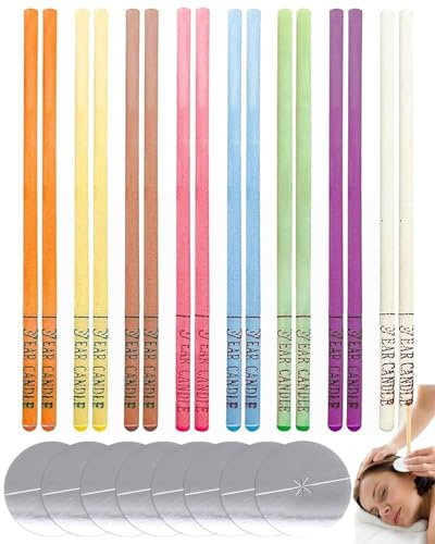 WINXMIN 16PCS Ohrenkerzen Set,Ohrenschmalz Entferner Kerzen,Ohrkerzen zur Reinigung und Erleichterung verstopfter Ohren,Ungiftige organische Ohrenkerzen mit 8PCS Schutzscheiben