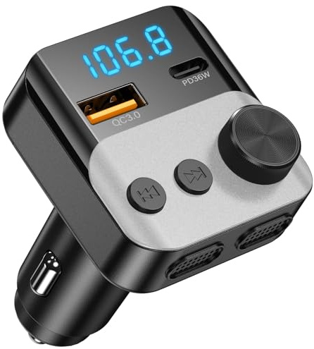 Transmisor FM Bluetooth Coche 5.3 con Cargador 54W PD36W QC3.0 - Adaptador Bluetooth Coche Mechero con Pantalla LED, Receptor Bluetooth para Música y Llamadas Manos Libres iPhone Android